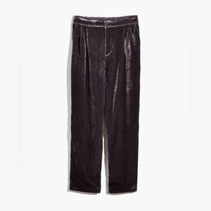 Madewell Velvet Tapered Pleat Pull-On Pants in Black Coal Size Small